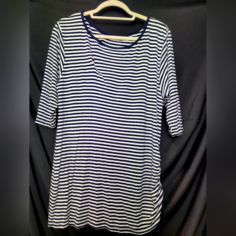 Jana Top, Black and White Stripe, Sz L
